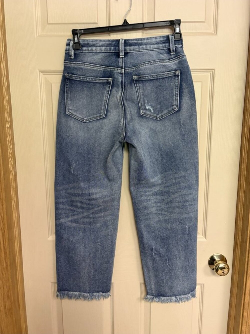 Flamingals Women High Waisted Cropped Jeans Denim Pants Raw Hem 28" Waist - Picture 2 of 3